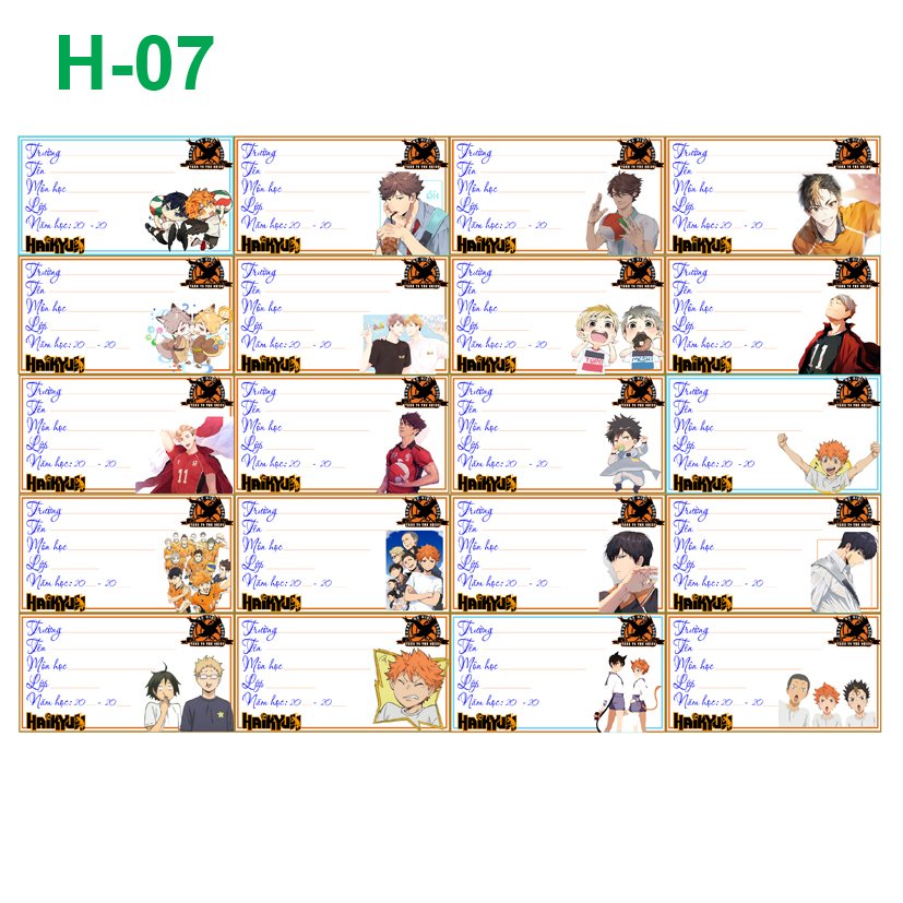 Nhãn vở set 60 nhãn Haikyuu!!