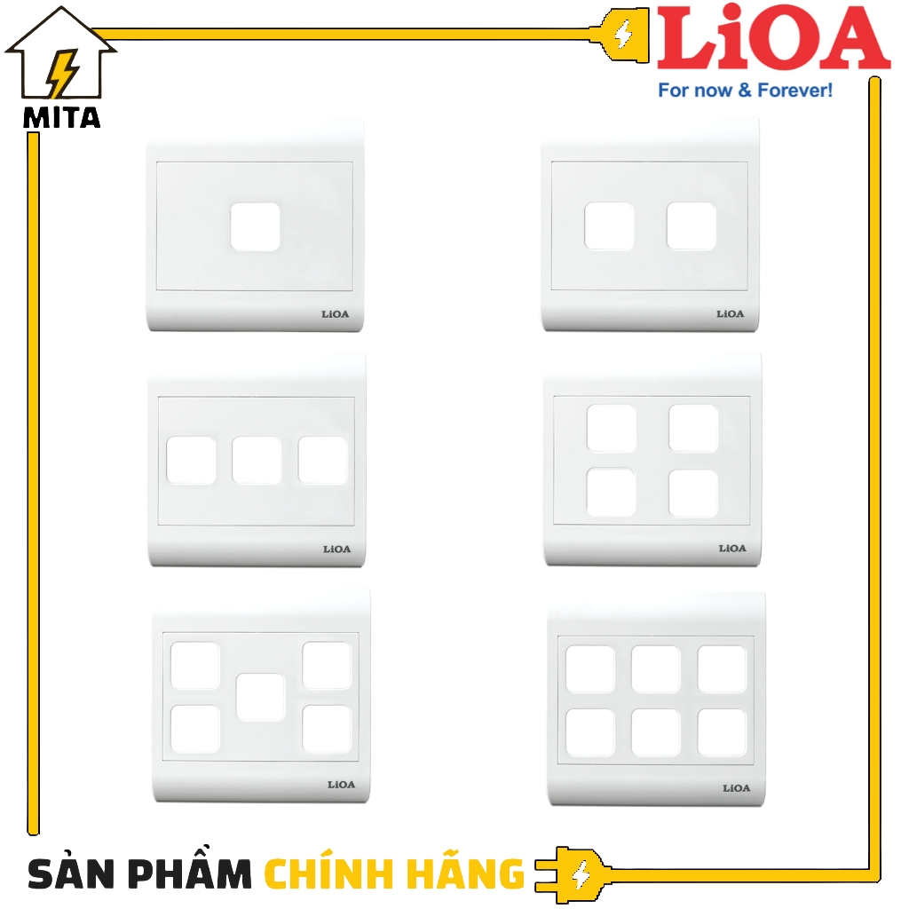 Mặt Hạt Công Tắc LiOA 1 Lỗ, 2 Lỗ, 3 Lỗ, 4 Lỗ, 5 Lỗ, 6 Lỗ Vuông Lắp Âm Tường hoặc Lắp Nổi loại mặt Vuông