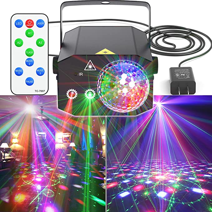 Đèn laser ánh sáng laze cảm biến âm thanh - Kết hợp Đèn LED xoay 7 màu dùng trang trí vũ trường, phòng karaoke