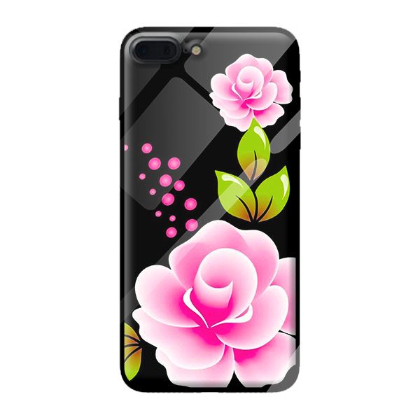 Ốp kính cường lực cho iPhone 7 Plus nền đen hoa hồng 1 - Hàng chính hãng