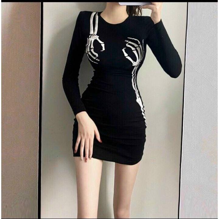 Gunkaymatter Váy Đầm Ôm Body Tay Dài Cổ Tròn,Váy In Hình Sương Tay Siêu Dễ Thương