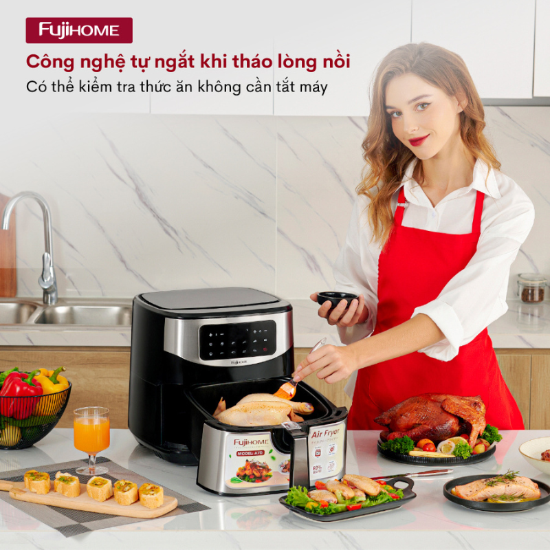 Nồi chiên không dầu FUJIHOME A7D dung tích 8 lít, Công suất 1800W, Bảng điều khiển điện tử, Đa dạng chức năng nướng, Hàng chính hãng BH 24 tháng