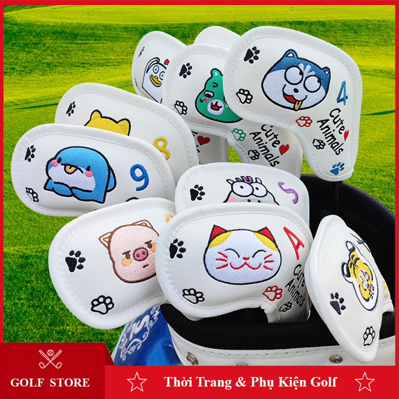Set cover gậy golf bọc đầu gậy sắt da PU chống trầy xước bụi bẩn 10 chiếc BD012