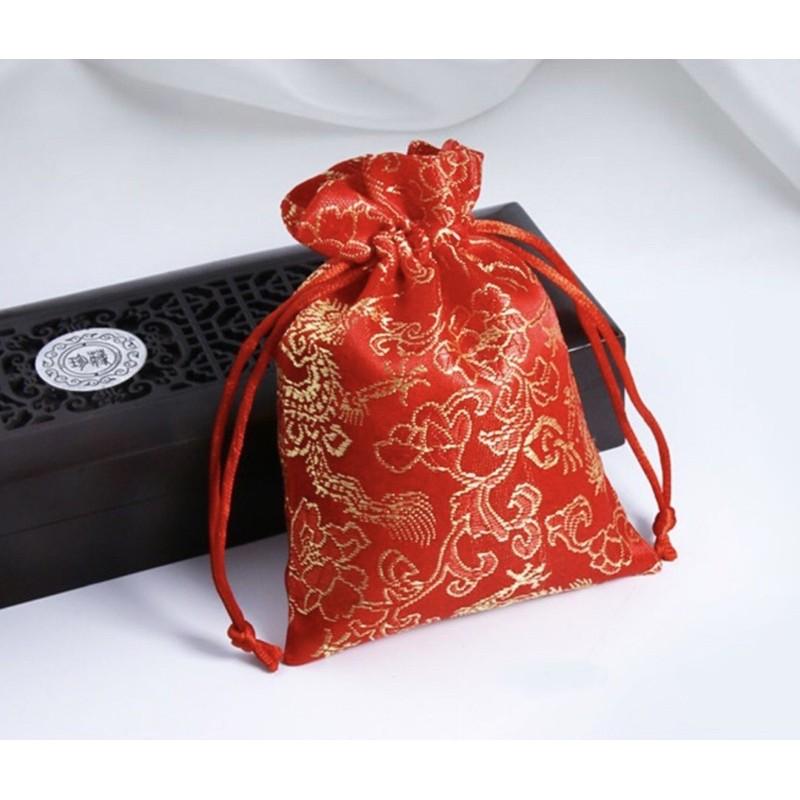 Combo 10 túi gấm đỏ thêu rồng phụng 7x9cm