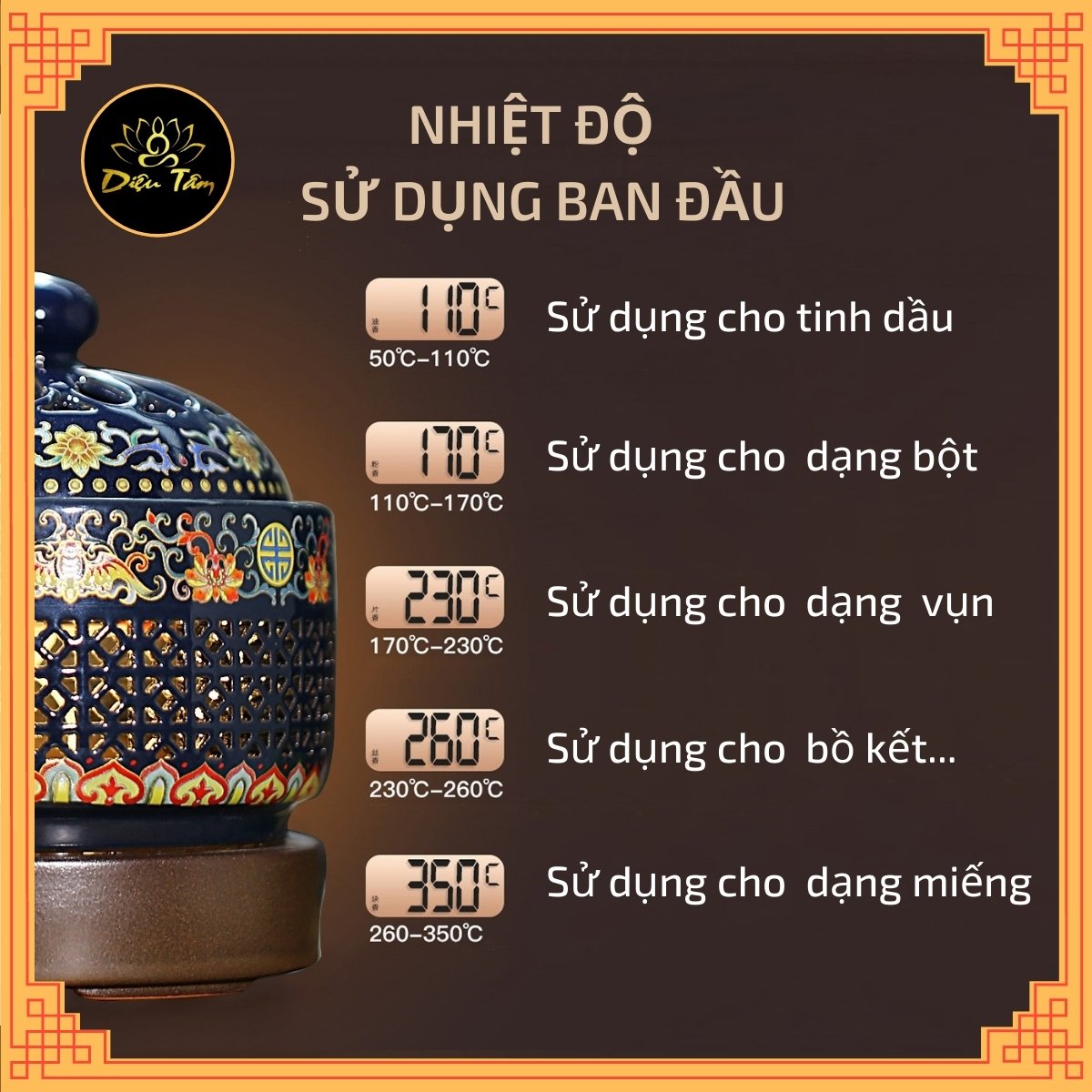 Lư xông trầm hương, tinh dầu bằng điện có đèn gốm hoa văn cao cấp