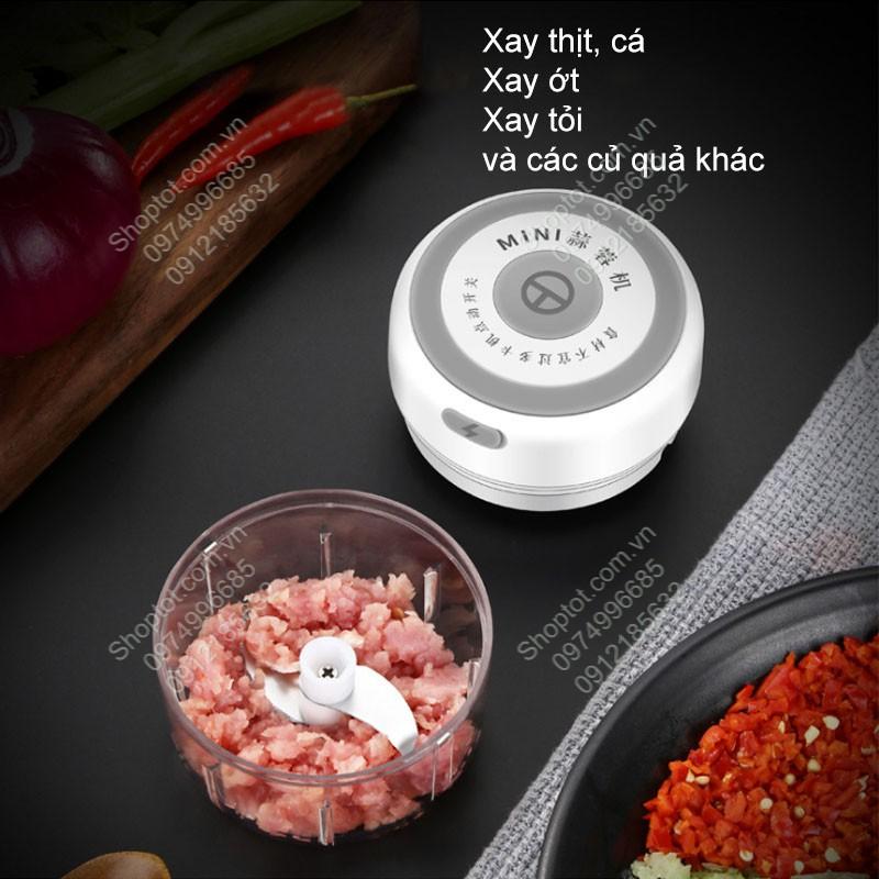 MÁY XAY TỎI, ỚT, THỊT, CÁ HAY CÁC ĐỒ ĂN DẶM CHO BÉ, SỬ DỤNG PIN SẠC GẮN BÊN TRONG MXM100