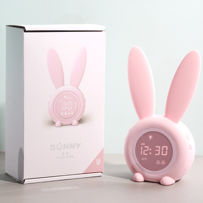 Đồng hồ báo thức thông minh kiêm đèn ngủ Tai Thỏ Bunny Quà tặng đáng yêu  Cảm ứng âm thanh đổi màu Thể hiện nhiệt độ