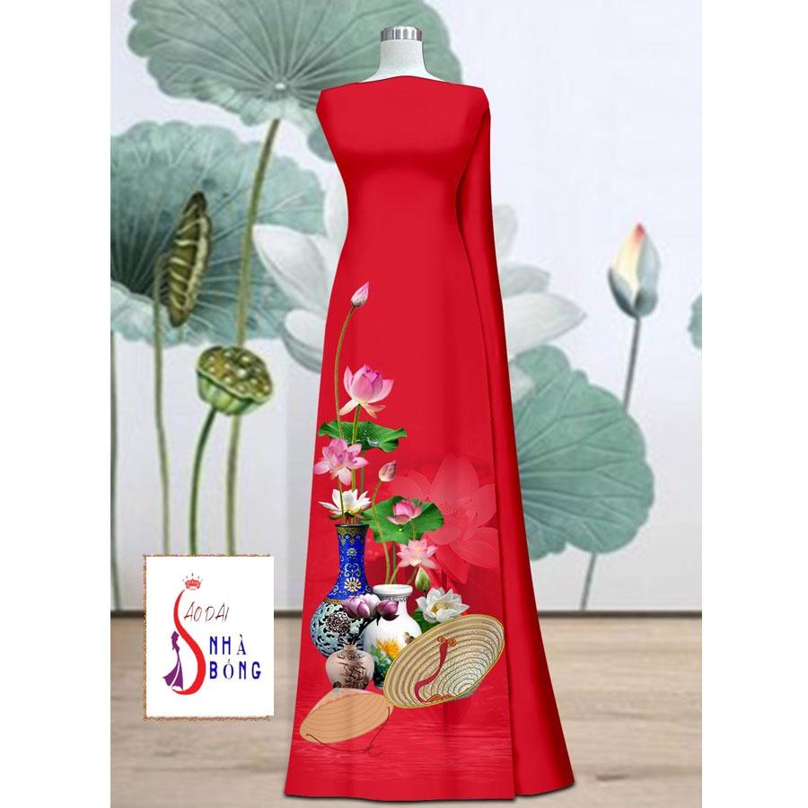 Vải may áo dài in hoa Sen cao cấp - V18