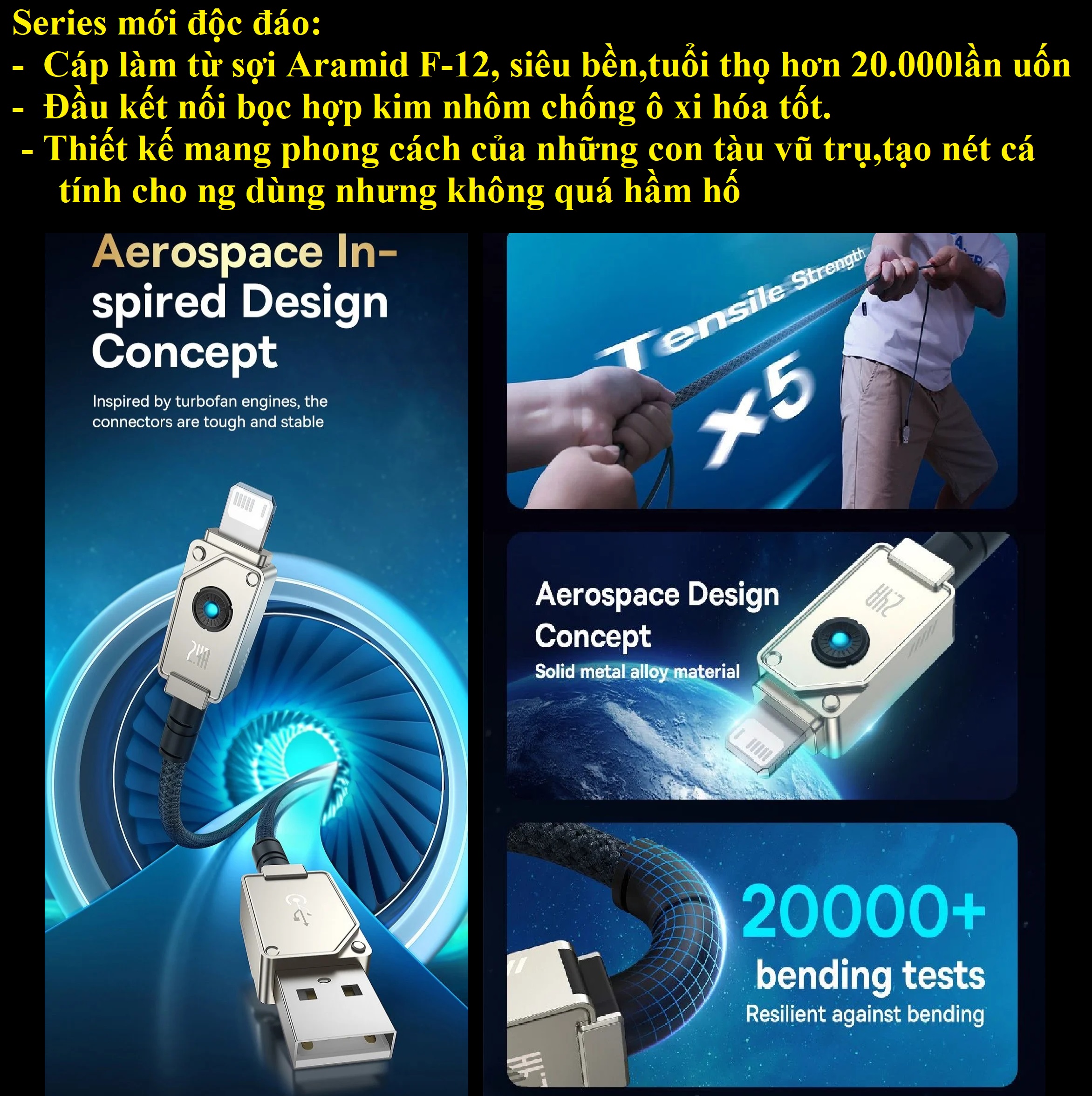 Cáp sạc cho iP dòng sạc 2.4A dây từ sợi aramid siêu bền Baseus Unbreakable series CB000048 _ Hàng chính hãng