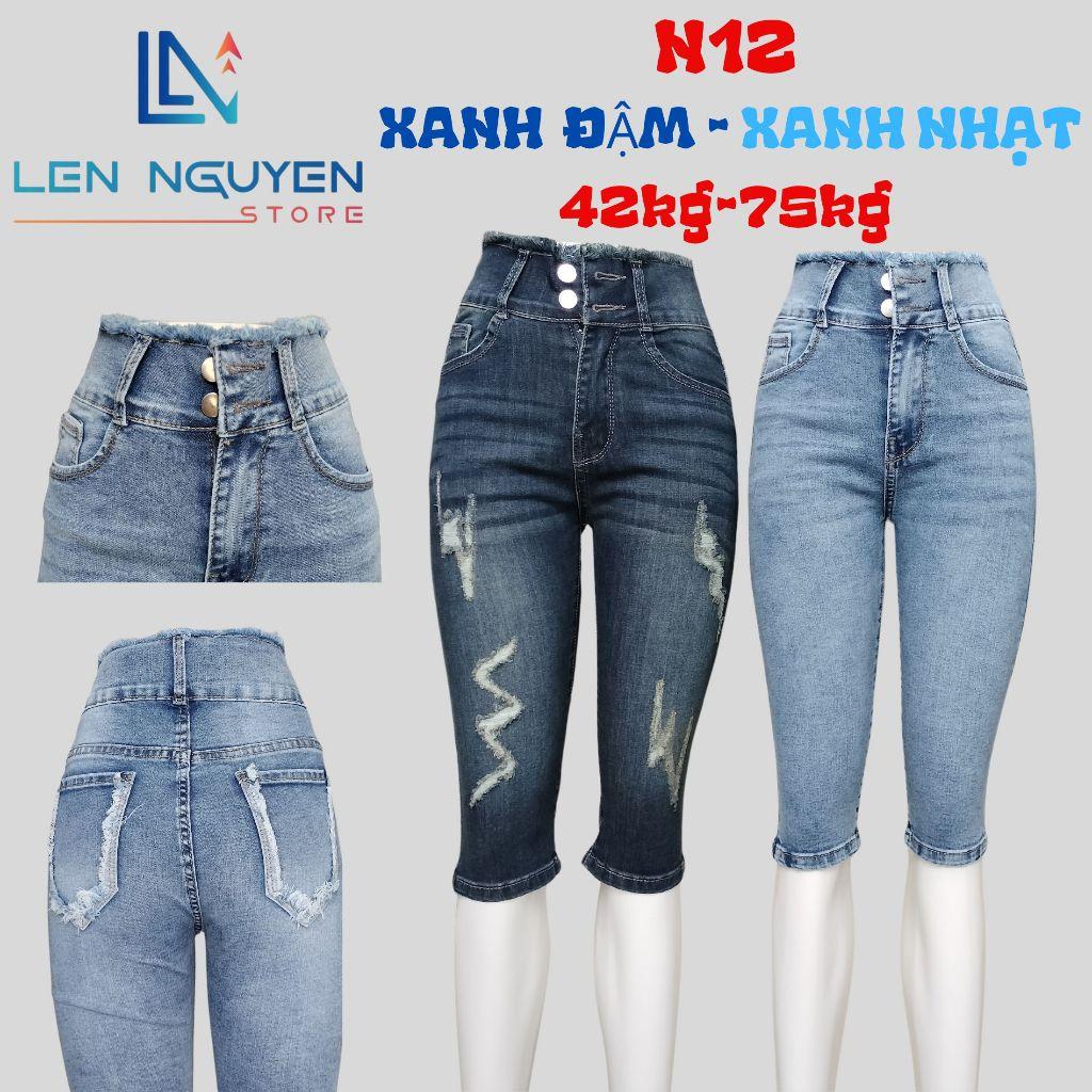 N12_Quần jean nữ, ngố 7 tất, lưng cao, quần bò nữ dáng ôm, quần rin nữ có big size, cho 42kg đến 75kg,LEN NGUYEN STORE - Xanh Nhạt
