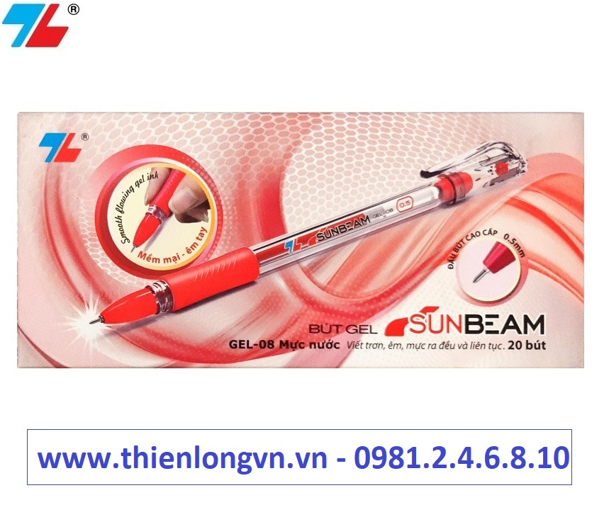 Hộp 20 cây bút gel - bút nước 0.5mm Thiên Long; GEL-08 màu đỏ