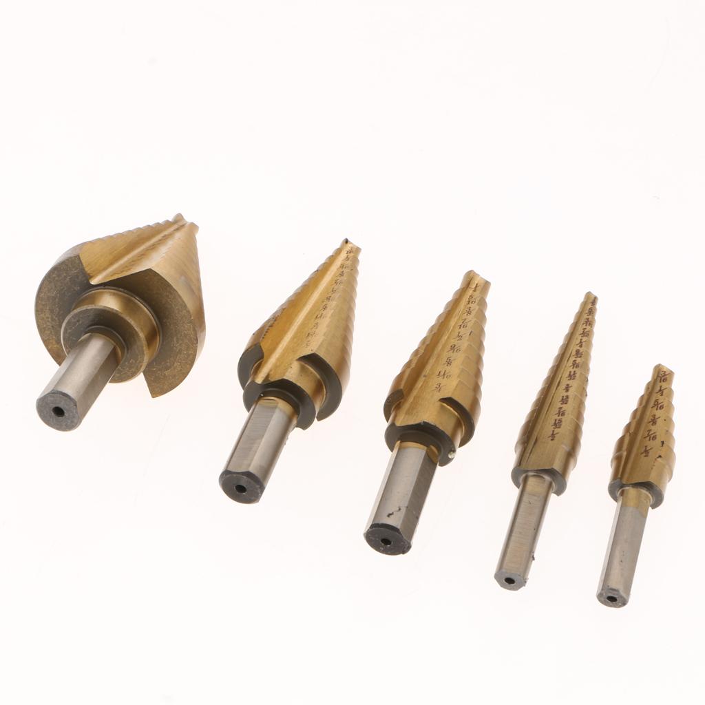5 Chiếc Lớn Bước Mũi Khoan Nón Titanium HSS Bộ Dụng Cụ Có Hộp