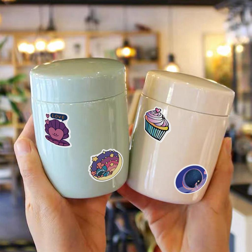 Set 50 Cái STICKER Khác Nhau Màu Tím Chống Thấm Nước Trang Trí Điện Thoại , Laptop , Vali Siêu Cute