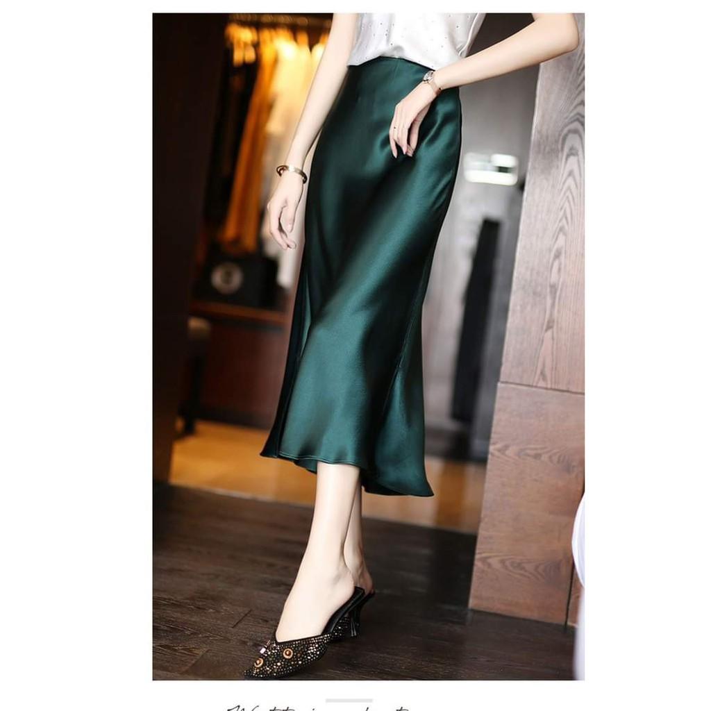 Chân váy lụa dáng dài cao cấp chân váy đẹp chất lụa nhẹ mát sang chảnh 4 màu, thời trang Banamo Fashion 571