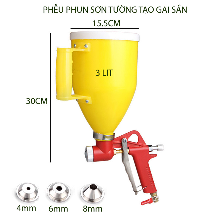 Phễu phun gai sần phun giả đá, phun sơn phủ tạo sần bằng hợp kim nhôm, bình nhựa ABS 3 lít