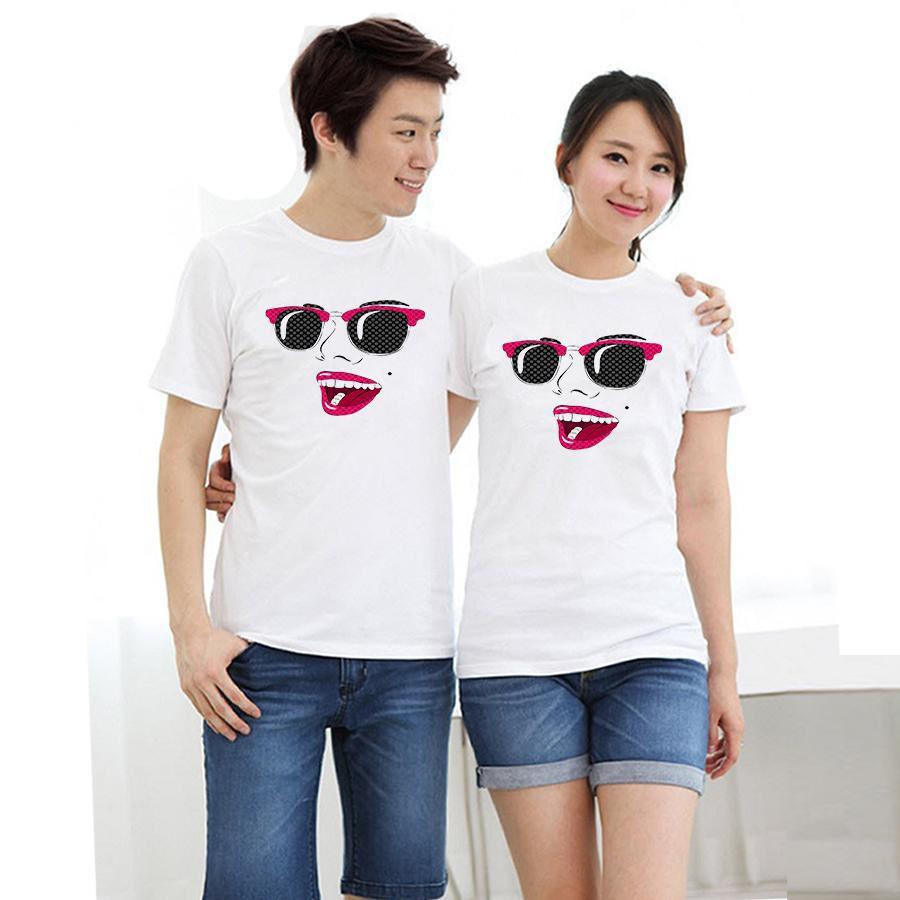 Áo thun cặp đôi in hình form rộng phong cách hàn quốc