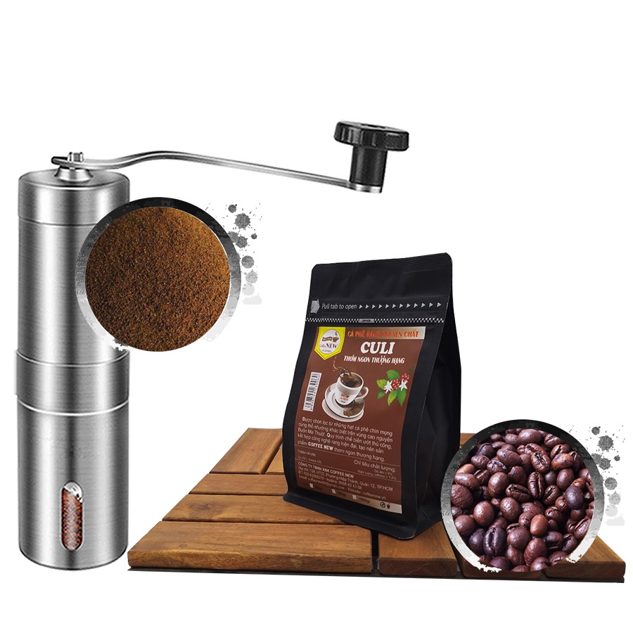 Combo Gói Cà Phê CULI Nguyên Chất Đặc Biệt 300gr Dạng Hạt + Máy Xay Cà Phê Cầm Tay - Coffee New