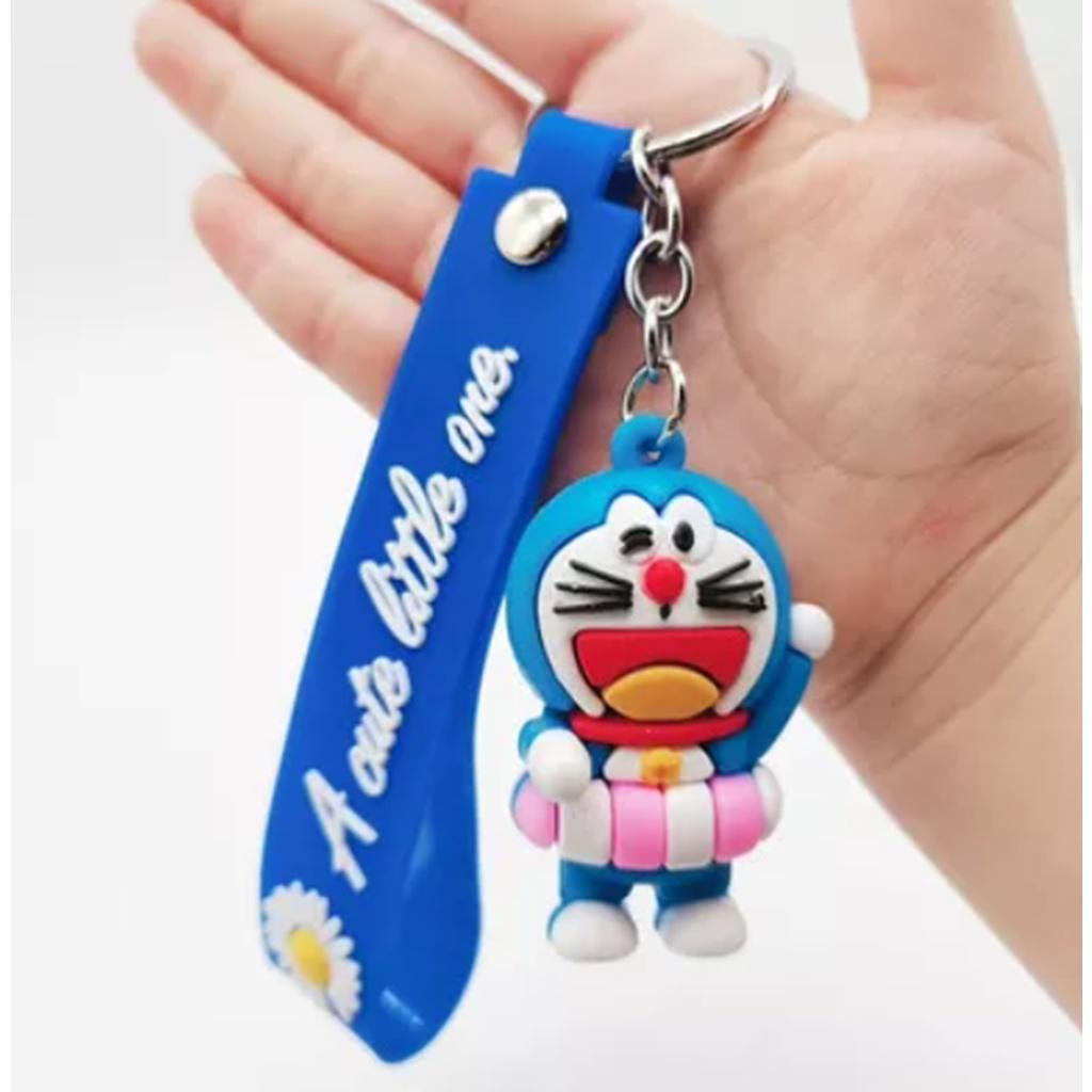 Móc Khóa chú Mèo Máy Doraemon màu xanh với phao màu hồng họat hình Anime dễ thương loại nhỏ