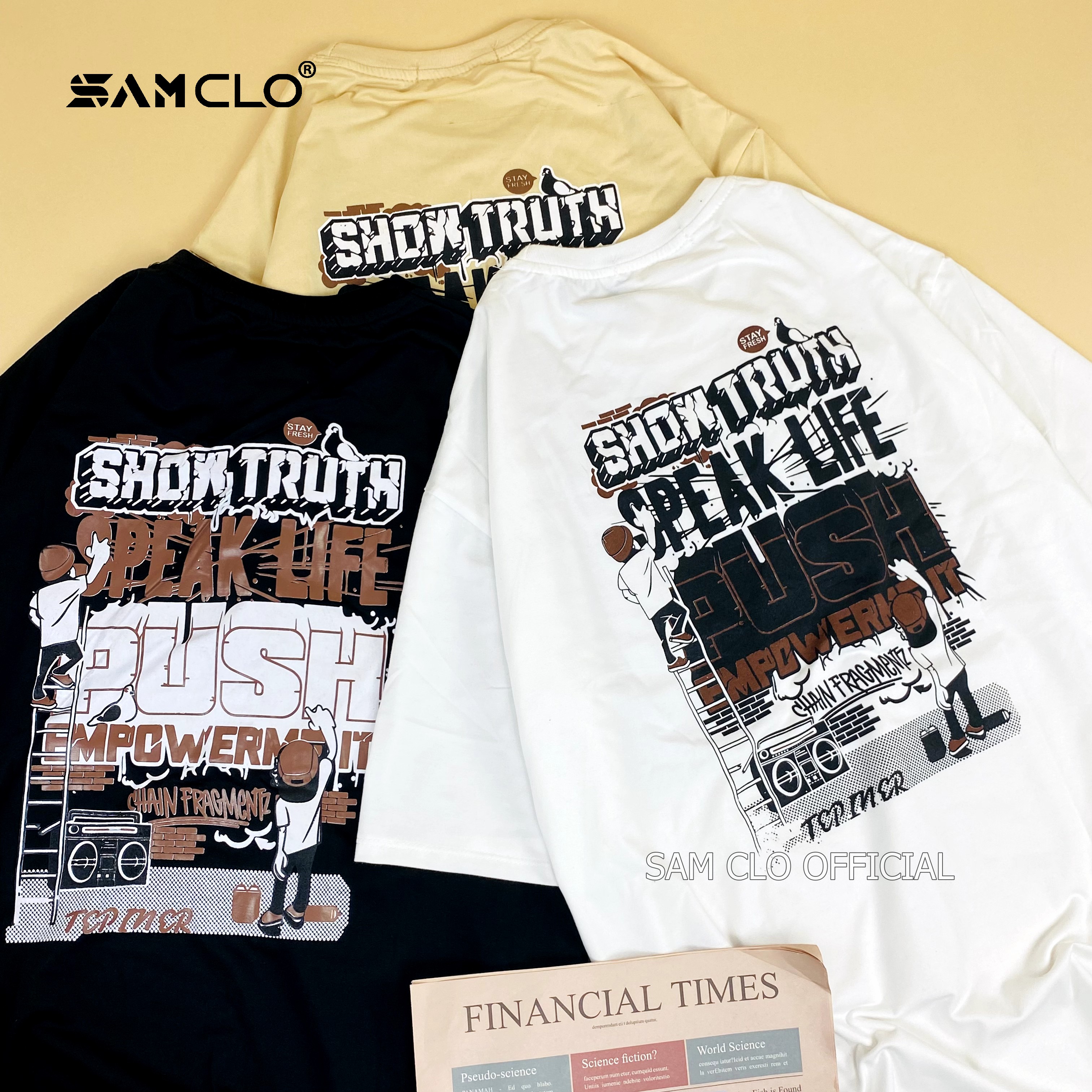 Áo thun tay lỡ nam nữ SAM CLO form rộng dáng Unisex in chữ SHOW TRUTH