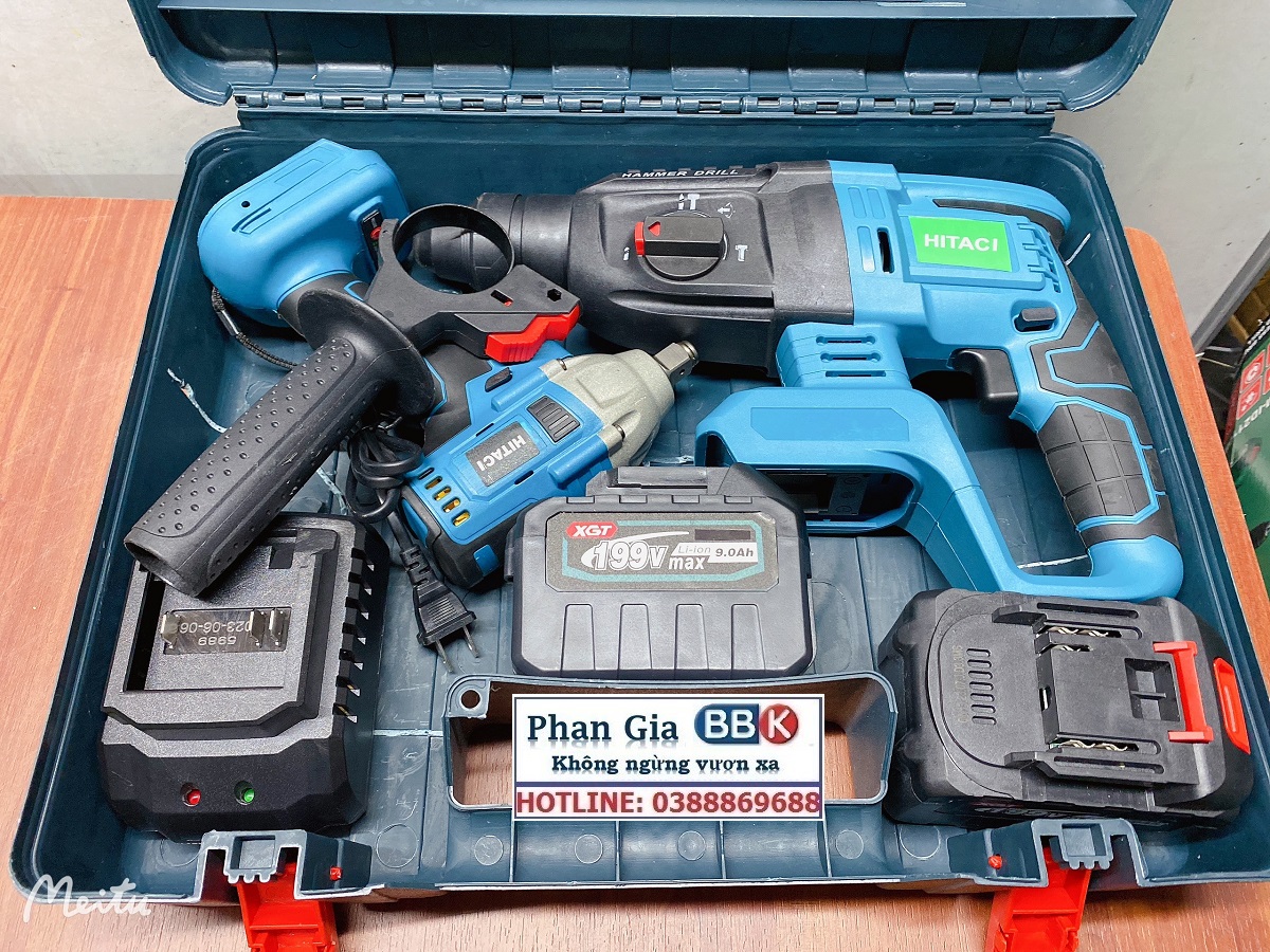 Bộ Combo 2 Trong 1 Gồm Máy Khoan Đục Bê Tông Và Bulong Dùng Pin 199V 2 Pin 15 Cell - Máy Khoan Siêu Khỏe