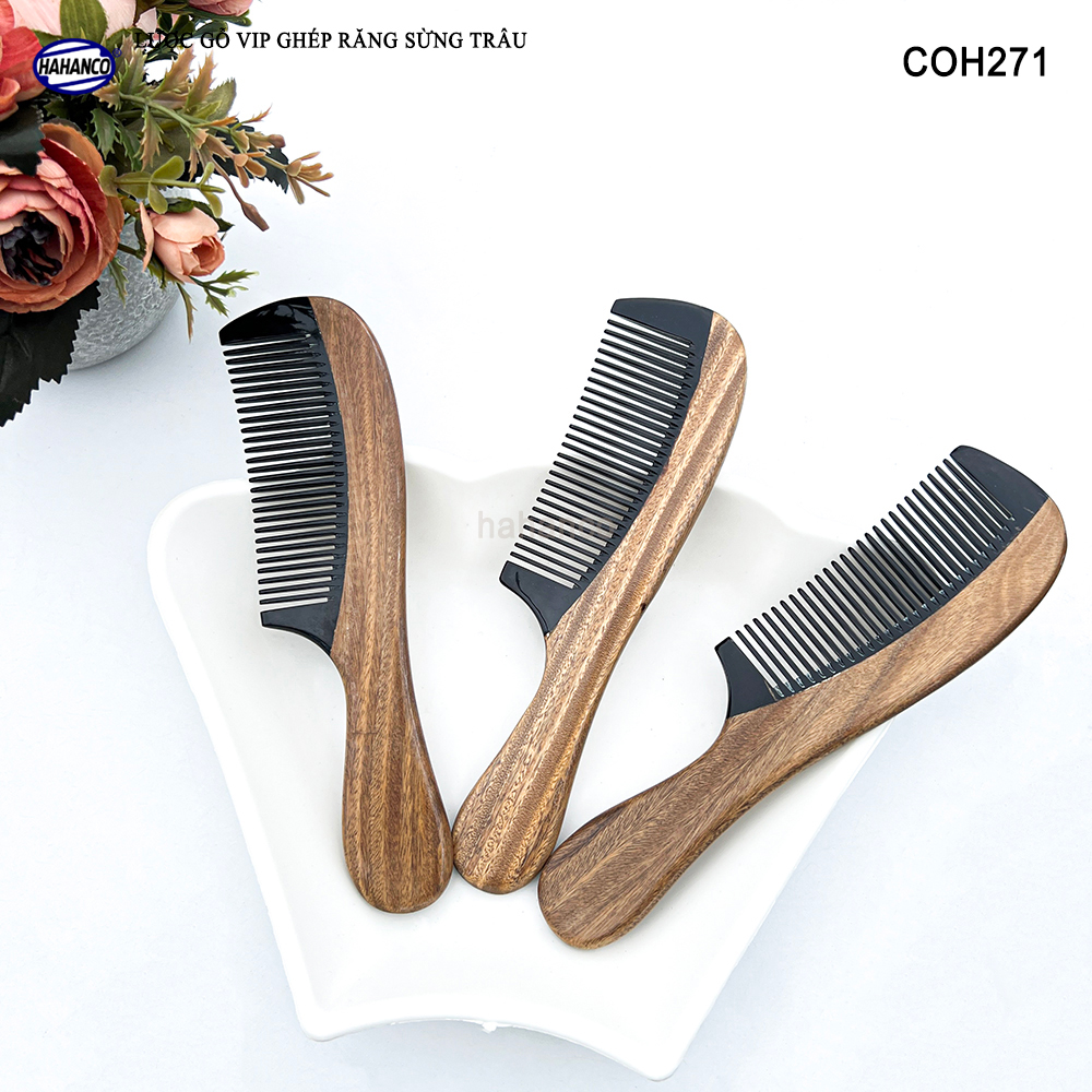 Lược Gỗ Thơm Ghép Răng Sừng Đen Cao Cấp HAHANCO (Đủ Mẫu) Kiểu Dáng Châu Âu- COH271