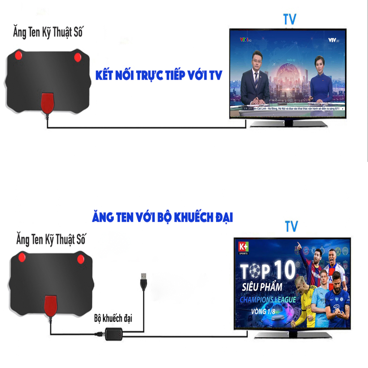 Anten Tivi Kỹ Thuật Số DVB T2, Ăng Ten Truyền Hình Số Mặt Đất, Ang Ten Khuếch Đại Thu Sóng Truyền Hình Vệ Tinh Trong Nhà, Ăng Ten Truyền Hình Cáp HDTV 4k 1080P Siêu Nét