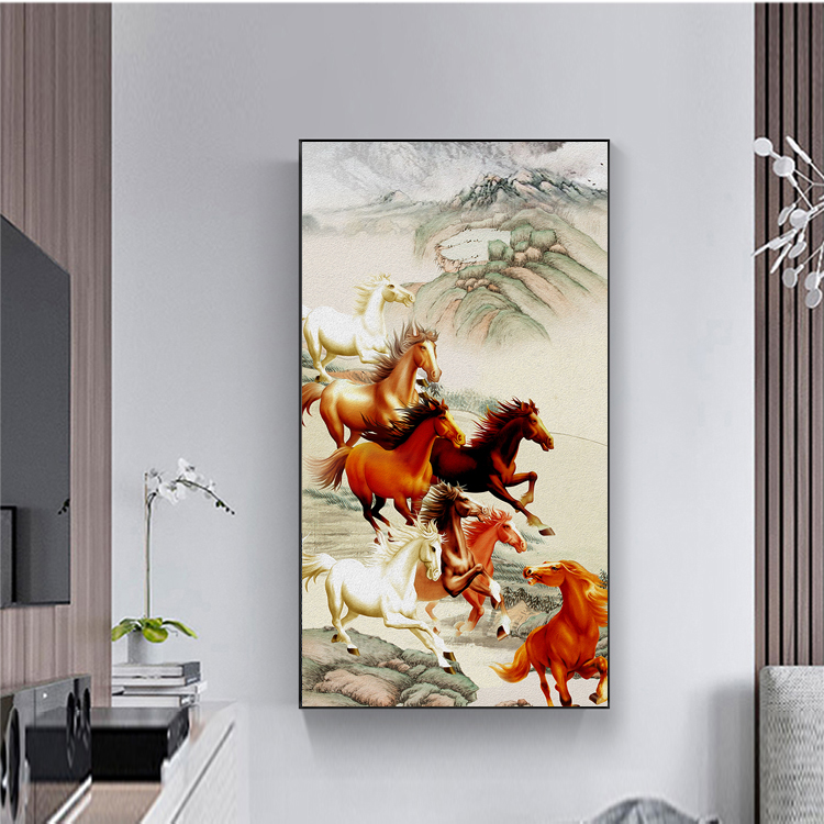 Tranh canvas treo tường - Mã đáo thành công CA107- vải canvas kim tuyến Pima, khung viền composite, công nghệ in UV