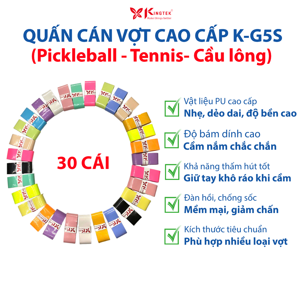 Quấn Cán Vợt KINGTEK K-G5S | Overgrip Cao Cấp Cho Pickleball  / Cầu Lông / Tennis | Êm Tay – Chống Trượt – Hút Mồ Hôi