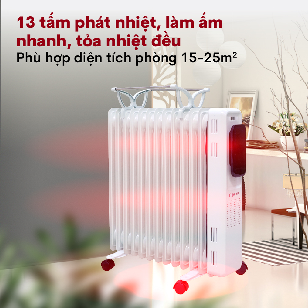 Máy sưởi dầu Nhật Bản không khô da Fujihome 13 thanh, máy sưởi ấm điện tự ngắt không đốt oxy không gốm mini - Hàng Nhập Khẩu