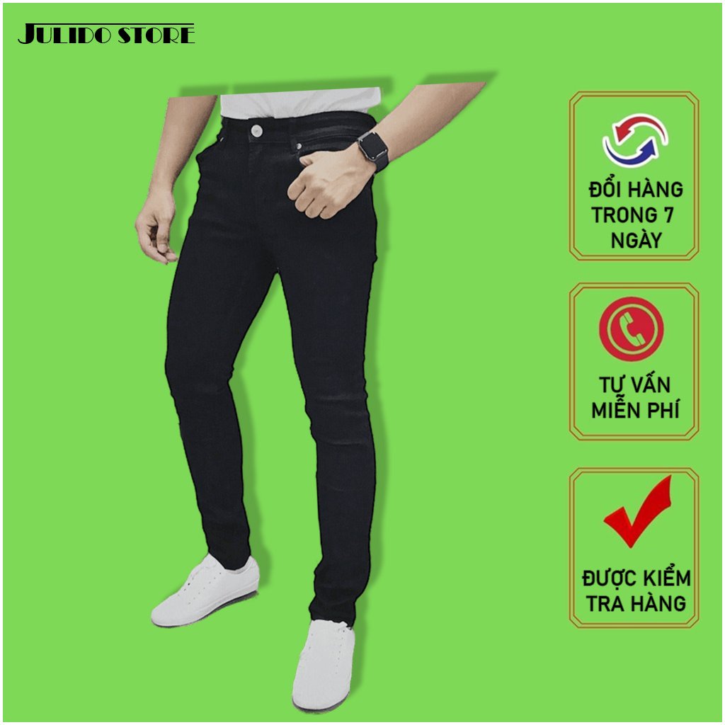 Quần jean nam đen trơn Julido Store, chất jean co dãn 4 chiều tôn dáng nam tính BC20