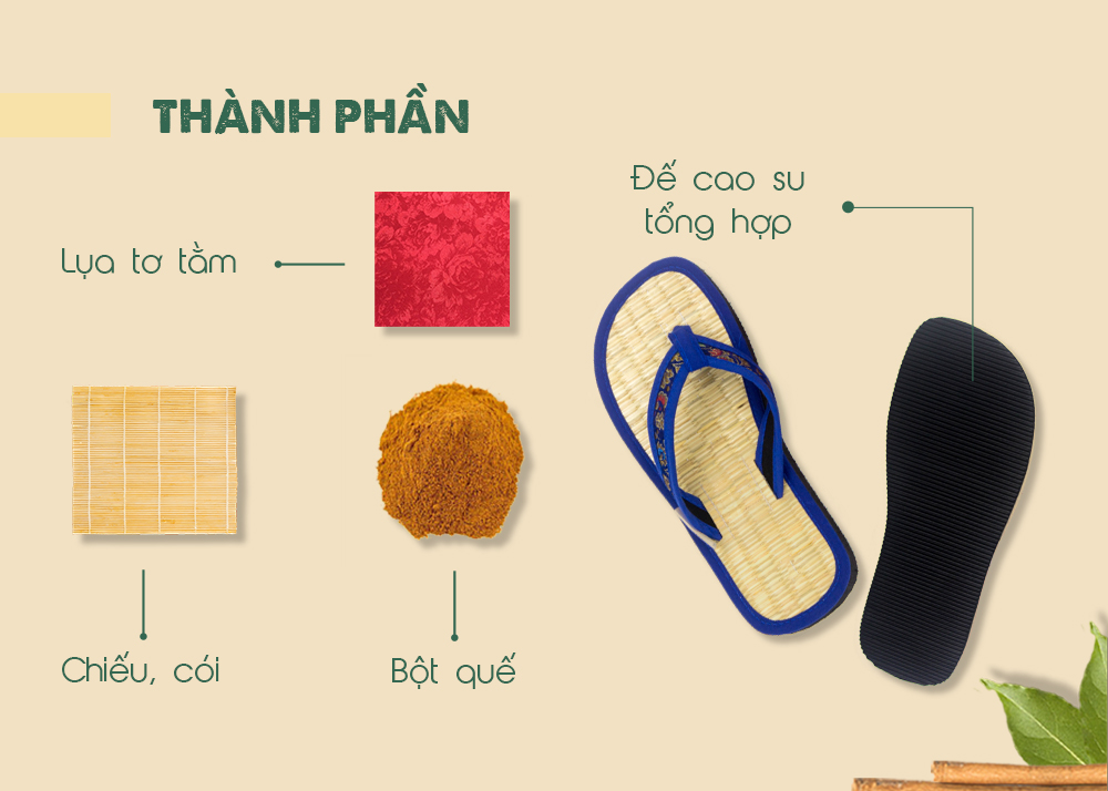 Dép chiếu xỏ ngón Hương Quế DCQ-47 nguyên liệu tự nhiên ngăn ngừa mồ hôi chân - giữ ẩm và mát chân