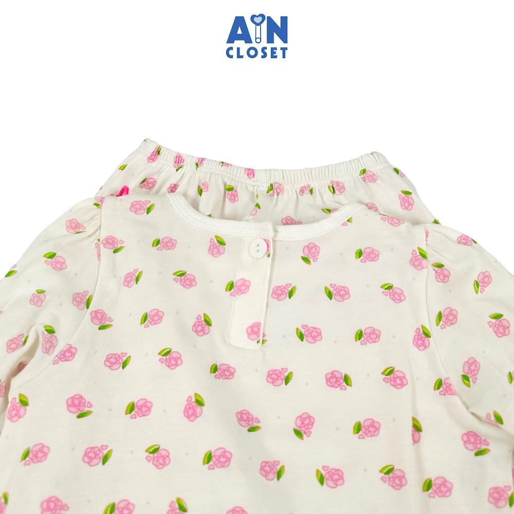 Bộ quần áo Dài bé gái họa tiết Hoa Baby Hồng thun cotton - AICDBGZPXGJN - AIN Closet