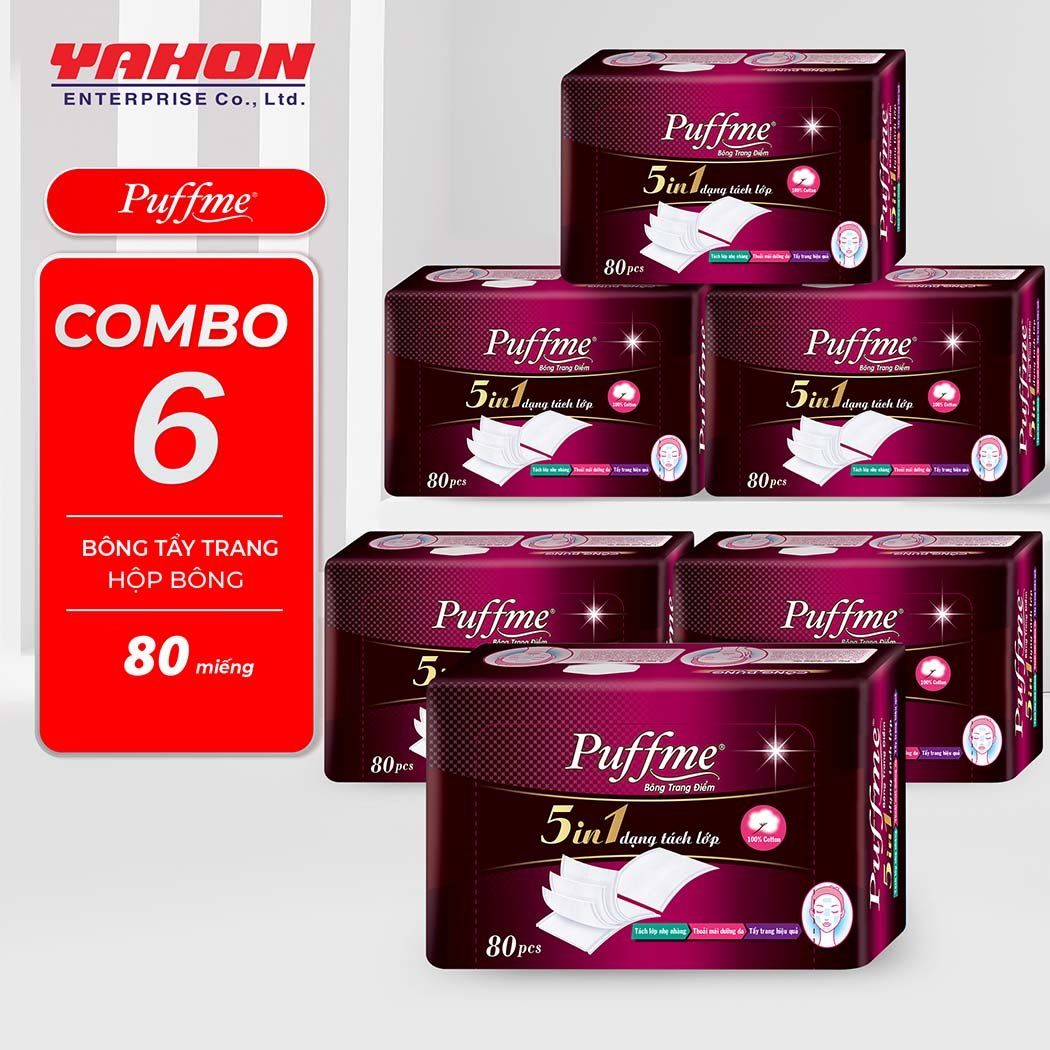 Combo 6 Hộp Bông Tẩy Trang PUFFME 5in1 Cao Cấp 5 Lớp, 80 Miếng/Hộp