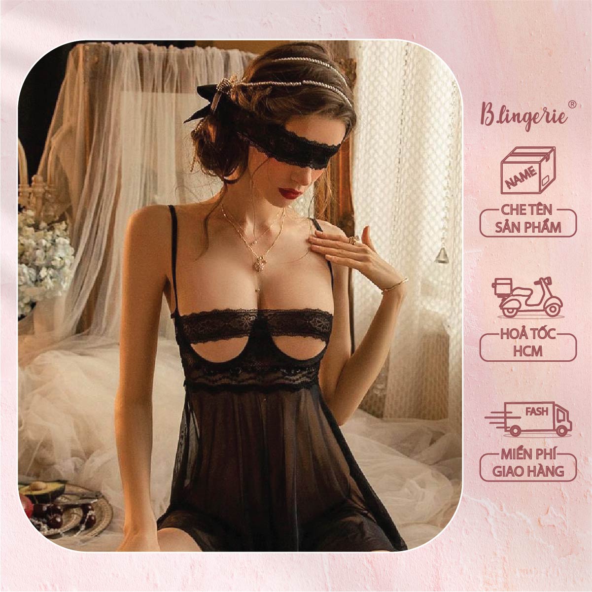 Đầm Ngủ Lụa Thiết Kế Nữ Tính (Kèm Bịt Mắt) - B.Lingerie