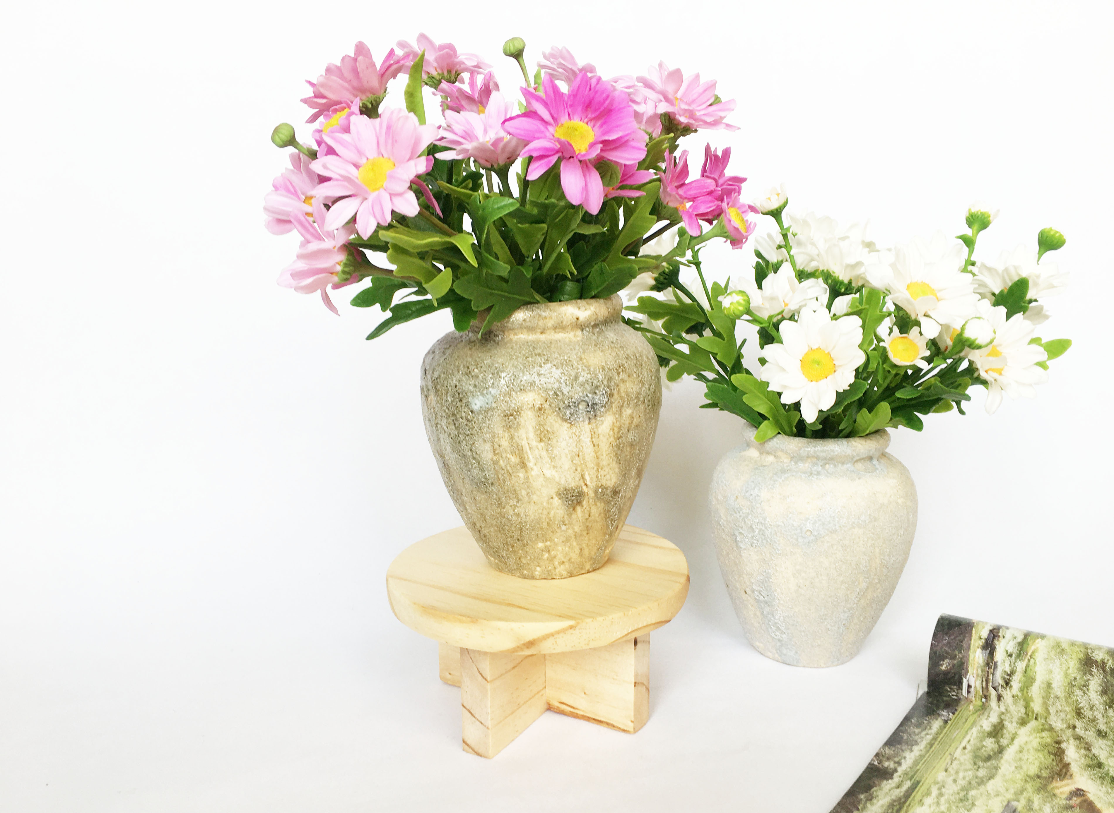 Chân gỗ , Đôn gỗ, bàn tròn mini từ gỗ thông dùng kê chậu, trang trí, decor