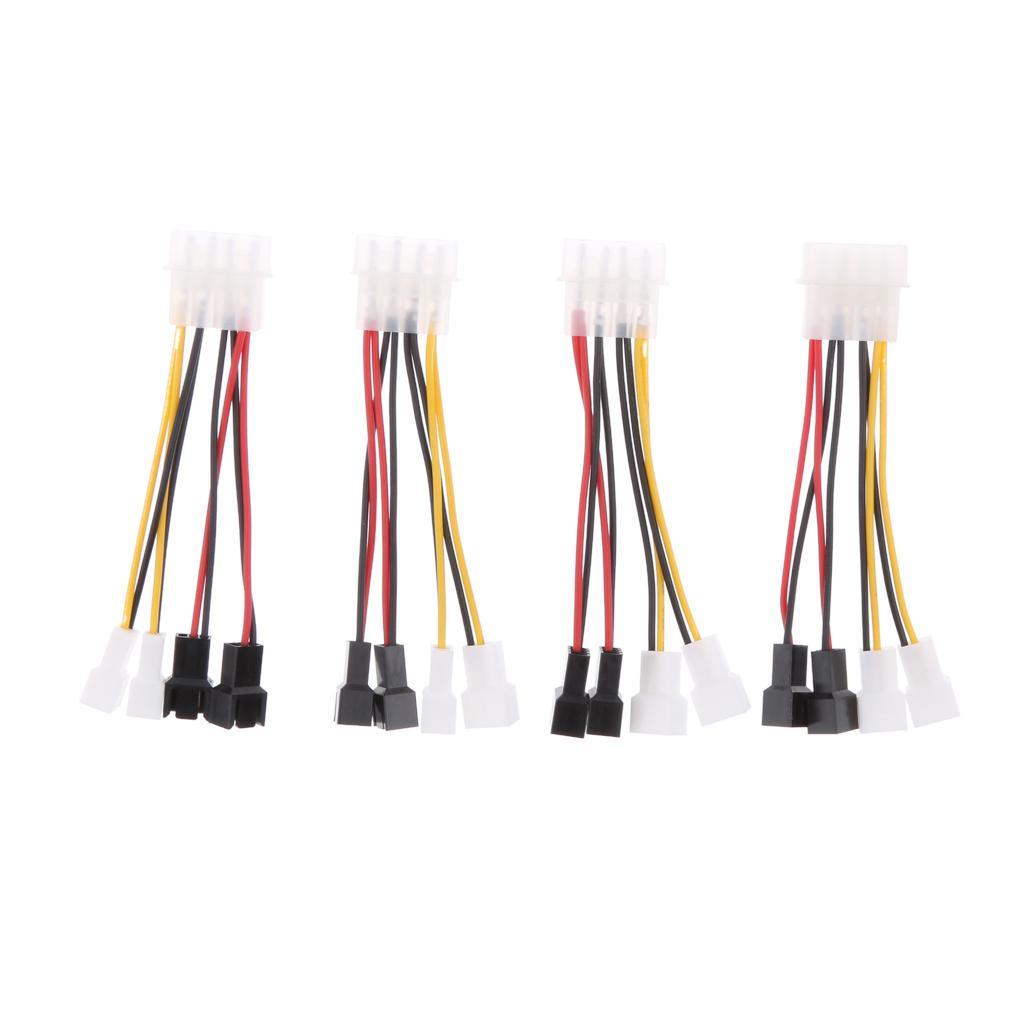 4pieces 4 Pin To Case Cooling Fan 4x 3-pin Power Speed Reduction 2x5V 2x12V