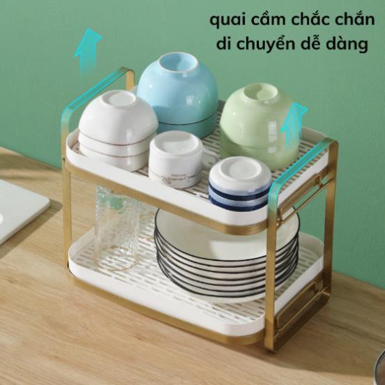 Khay Trà 2 Tầng, Kệ Để Chén Đa Năng, Kệ Để Gia Vị Khung Thép Cao Cấp Không Gỉ