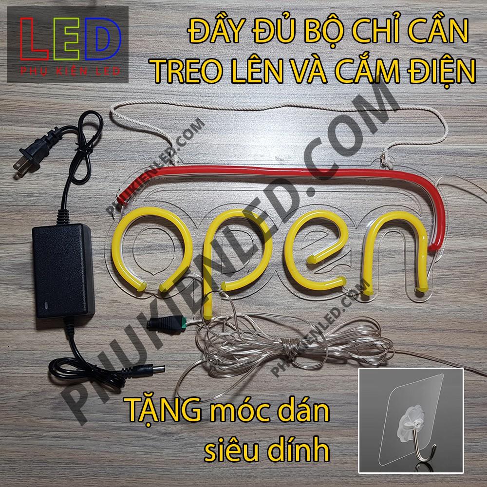 Đèn Led Neon Chữ Open có gạch ngang bên trên - Open Len Neon Sign, Đèn Led Neon Open Trang Trí Cửa Hàng