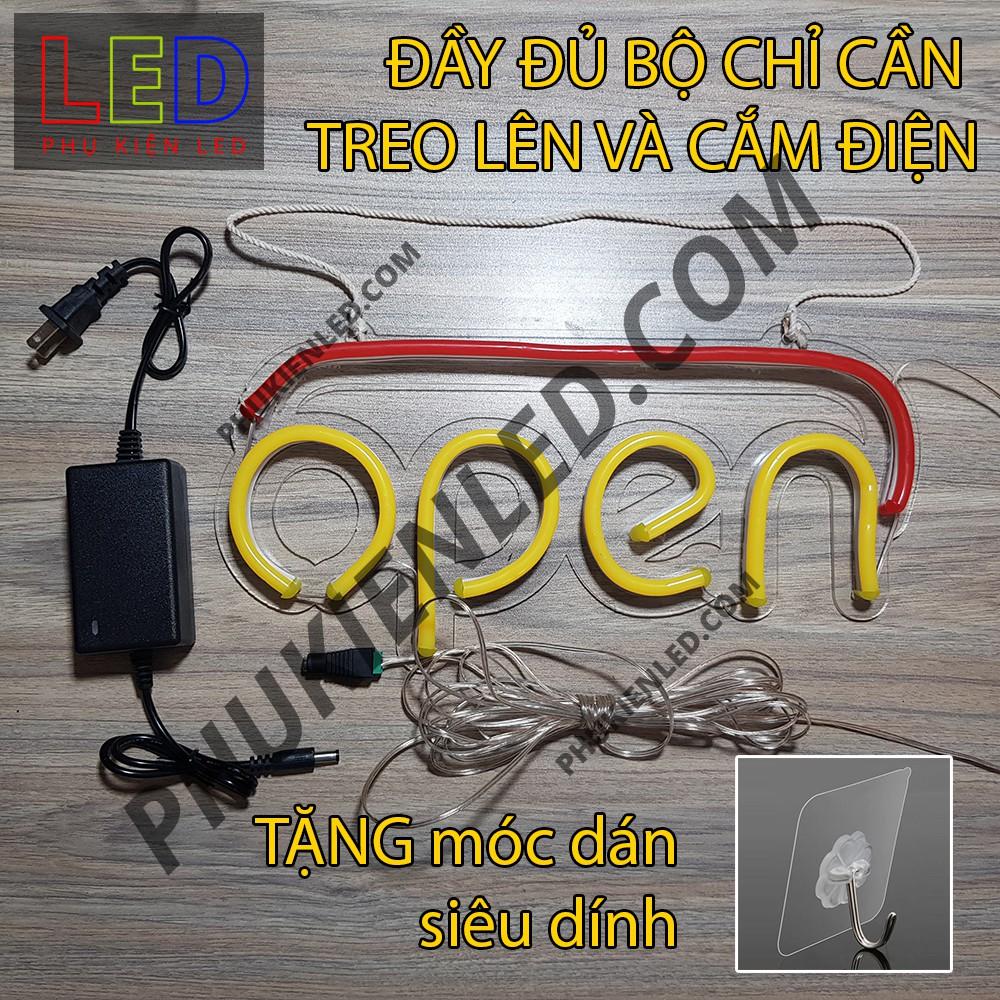 Đèn Led Neon Chữ Open có gạch ngang bên trên - Open Len Neon Sign, Đèn Led Neon Open Trang Trí Cửa Hàng