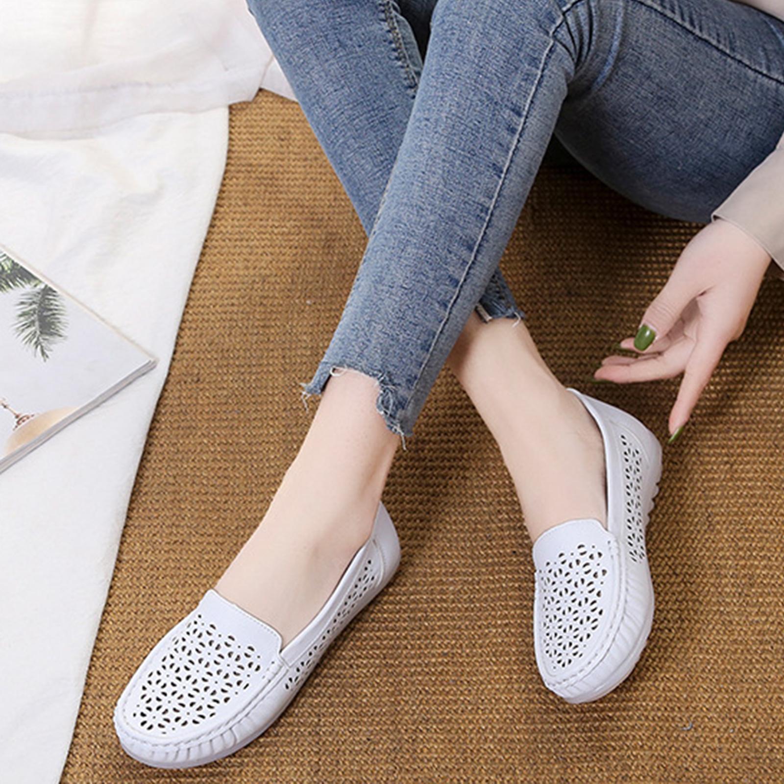 Women's Leather Casual Cut Out Loafers Flat Slip on Shoes