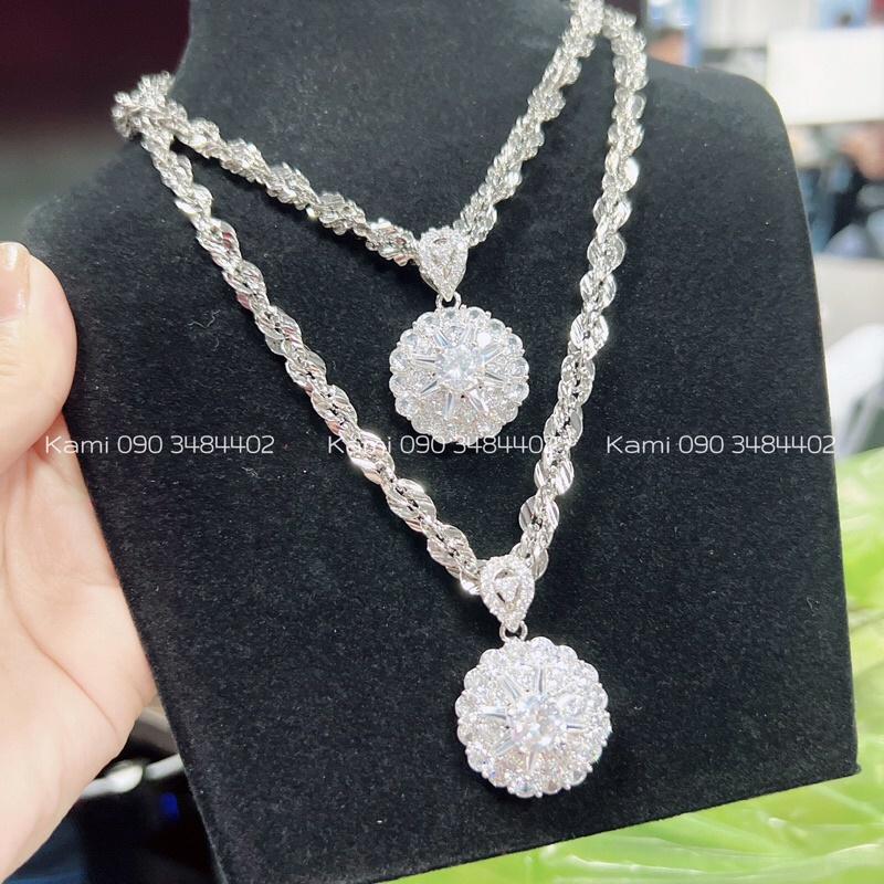 Dây chuyền xoắn xi bạch kim kèm mặt baguet siêu sáng bền màu Kami
