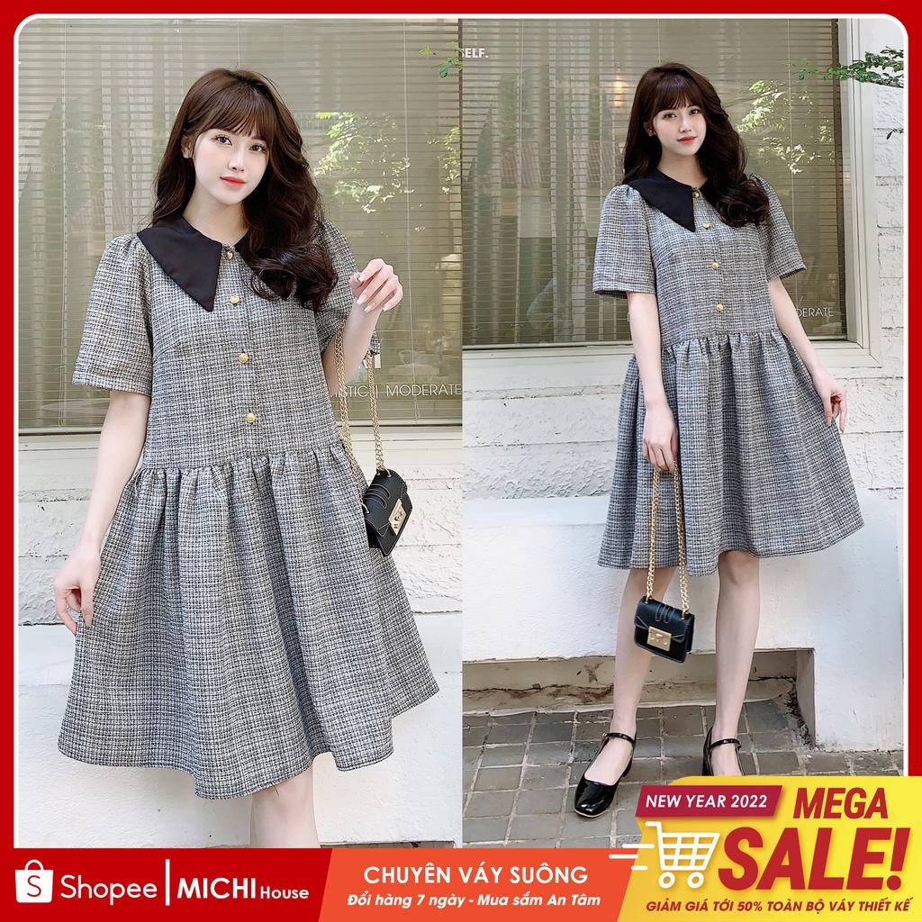 Đầm Suông Dạ Tweed Dáng Đuôi cá Freesize MICHI House Váy Thiết Kế Hàn Quốc Dễ Mặc, Bầu Xinh V297