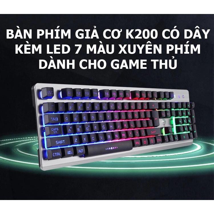 Bàn phím giả cơ K002 có dây kèm đèn led 7 màu xuyên phím dành cho game thủ