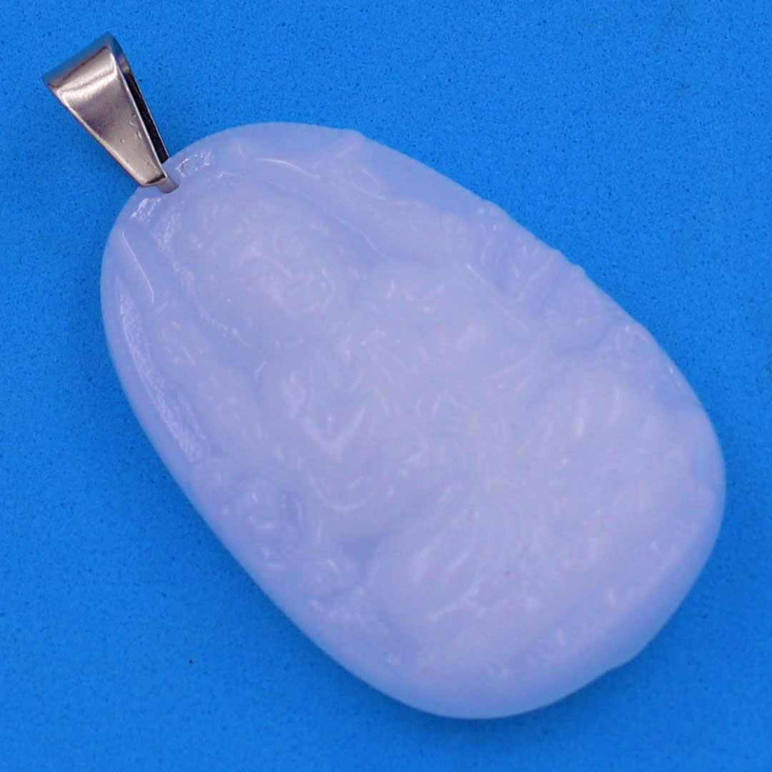 Mặt Phật Thiên thủ thiên nhãn đá thạch anh trắng 5 cm kèm móc và vòng cổ dây cao su, Mặt Phật bản mệnh size L, mặt dây chuyền Phật, Quan âm nghìn tay nghìn mắt