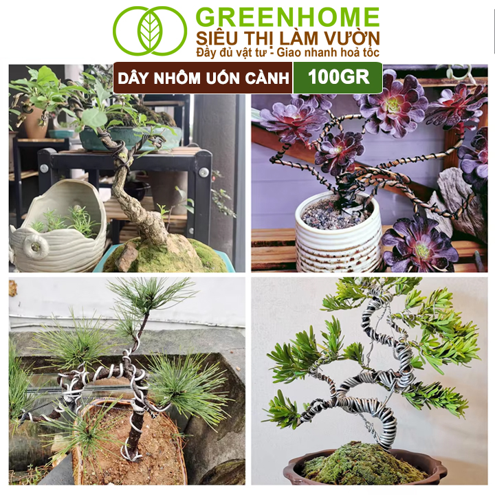 Dây Nhôm Uốn Cây Cảnh Bonsai GreenHome, Cuộn 100Gr, Mềm Dẻo Dễ Uốn, Đủ Loại Kích Thước