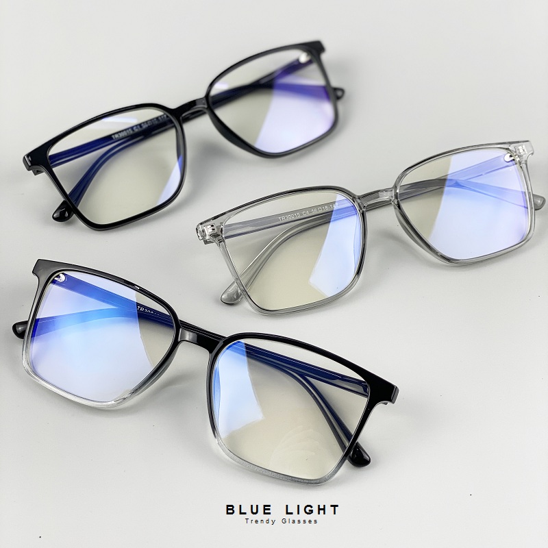Gọng Kính Cận Vuông To Dẻo, Kính Giả Cận Không Độ Đen, Ombre, Xám Trong - BLUE LIGHT SHOP