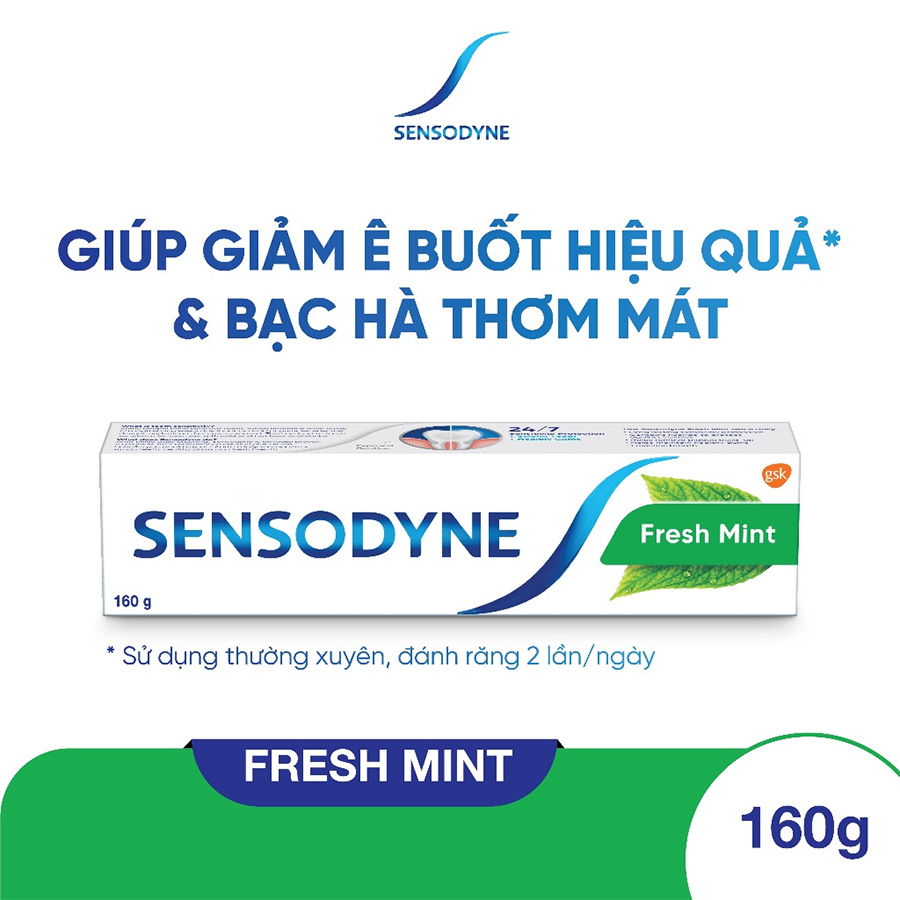 Bộ 2 Kem Đánh Răng Sensodyne Fresh Mint 160g/tuýp + Vỉ 2 Bàn Chải Sensodyne Sensitive Extra Soft