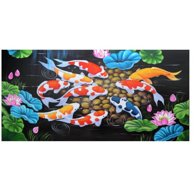 Tranh đính đá Cửu Ngư Quần Hội (120*65cm) chưa đính đá