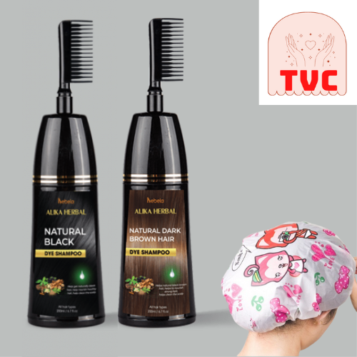 Combo 2 lọ Dầu Gội Phủ Bạc ALIKA (Màu Đen + Màu Nâu), Thảo Dược Nhuộm Đen Tóc Chính Hãng Alika, Tặng Mũ Trùm Tóc Ngẫu Nhiên