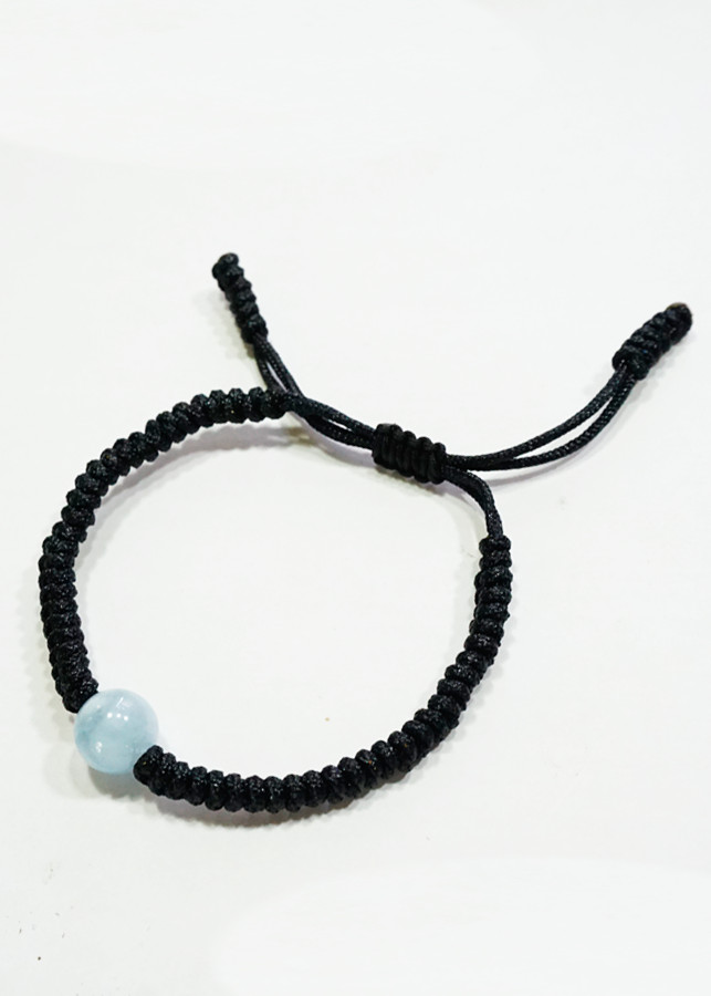 Vòng tay thắt dây hạt ngọc Tây Tạng phối đá Aquamarine